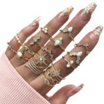 17pcs / set Anillo de aleación bohemia con diamantes