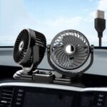 Ventilador de cabeza doble para coche silencioso con plato giratorio para coche F621, USB