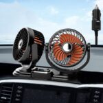 Ventilador de cabeza doble para coche silencioso con plato giratorio para coche F621, 24V Cigarette Lighter