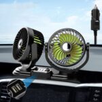 Ventilador de cabeza doble para coche silencioso con plato giratorio para coche F621, High Allocation 12V Cigarette Lighter