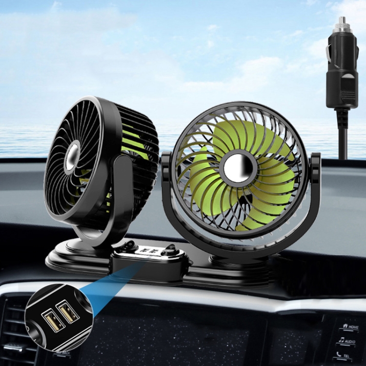 TBD0603680005.jpg Ventilador de cabeza doble para coche silencioso con plato giratorio para coche F621, High Allocation 12V Cigarette Lighter - Imagen 1