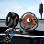 Ventilador de cabeza doble para coche silencioso con plato giratorio para coche F621, High Allocation 24V Cigarette Lighter