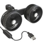 F6207 Ventilador de cabeza doble USB con cierre de cremallera para asiento trasero de automóvil, USB
