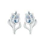 BSE873 Pendientes de tuerca de tulipán de plata de ley 925 para mujer