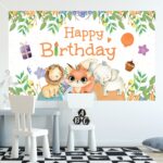 2 uds Animal cumpleaños tema telón de fondo tela fiesta decoración, 180x110cm - Imagen 3