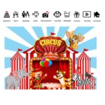 2 piezas telón de fondo de circo decoraciones de fiesta de carnaval Banner para cumpleaños, 180 x 120cm - Imagen 2