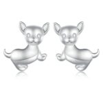 Pendientes de plata esterlina S925 chapados en platino lindo perro chihuahua, SCE1620