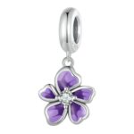 Colgante de flor púrpura de plata de ley S925, accesorios para pulsera DIY, cuentas