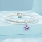 Colgante de flor púrpura de plata de ley S925, accesorios para pulsera DIY, cuentas - Imagen 3