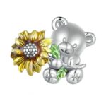 Accesorios de pulsera de plata esterlina S925 con cuentas DIY de girasol de oso lindo, SCC2560