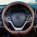 Cubierta de volante de cuero en relieve para automóvil de 38 cm, D Type Black Coffee