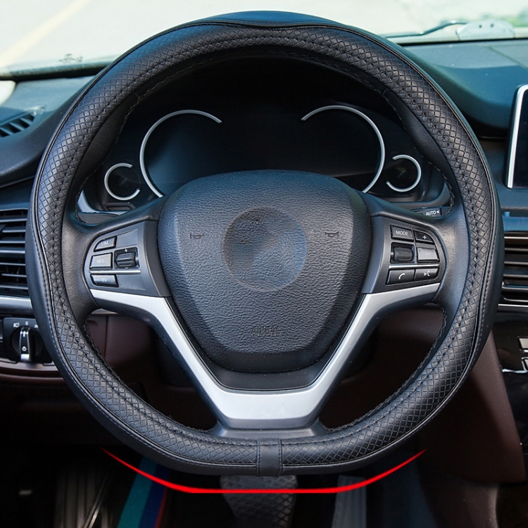 TBD0603729510.jpg Cubierta de volante de cuero en relieve para automóvil de 38 cm, D Type All Black - Imagen 1