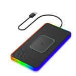 2 en 1 estera antideslizante del cargador inalámbrico del teléfono móvil del coche 15W con la luz colorida, USB Cable 0.3m