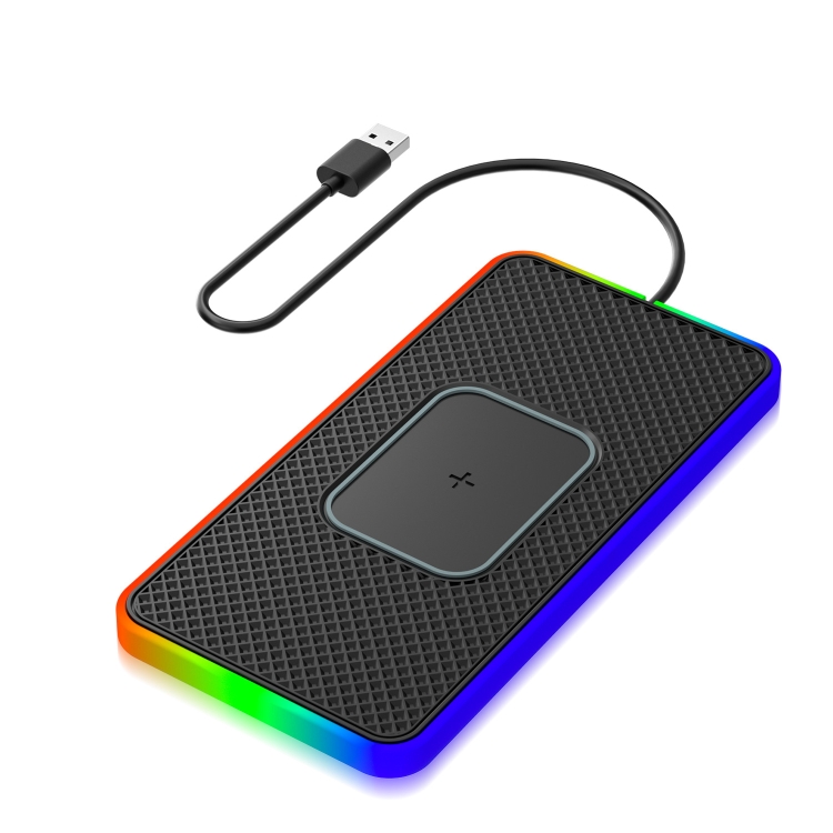 TBD0603732303.jpg 2 en 1 estera antideslizante del cargador inalámbrico del teléfono móvil del coche 15W con la luz colorida, USB Cable 0.3m - Imagen 1