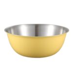 Cuenco de acero inoxidable 304 para platos de grado alimenticio, cuenco agitador para hornear verduras, lavabo de madera de sándalo, 22cm (Yellow)