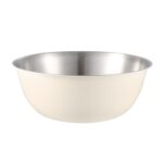 Cuenco de acero inoxidable 304 para platos de grado alimenticio, cuenco agitador para hornear verduras, lavabo de madera de sándalo, 24cm (White)