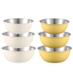 Cuenco de acero inoxidable 304 para platos de grado alimenticio, cuenco agitador para hornear verduras, lavabo de madera de sándalo, 22cm (Yellow) - Imagen 2