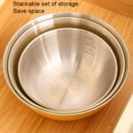 Cuenco de acero inoxidable 304 para platos de grado alimenticio, cuenco agitador para hornear verduras, lavabo de madera de sándalo, 22cm (Yellow) - Imagen 5