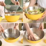 Cuenco de acero inoxidable 304 para platos de grado alimenticio, cuenco agitador para hornear verduras, lavabo de madera de sándalo, 22cm (Yellow) - Imagen 8