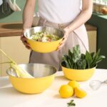 Cuenco de acero inoxidable 304 para platos de grado alimenticio, cuenco agitador para hornear verduras, lavabo de madera de sándalo, 22cm (Yellow) - Imagen 10