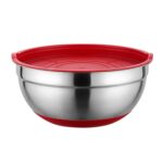 Con Fondo De Silicona De Colores Y Tapa Ensaladera Lavabo Engrosado De Acero Inoxidable, 28cm