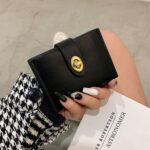 Mini bolso de tarjeta de cuero de PU retro Monedero con cerradura de múltiples ranuras