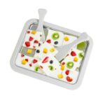 Mini máquina de yogur frito para el hogar, bandeja de hielo frito DIY para niños hecha en casa, Stainless Steel White 26x21cm