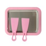Mini máquina de yogur frito para el hogar, bandeja de hielo frito DIY para niños hecha en casa, Stainless Steel Pink 22.5x17.5cm