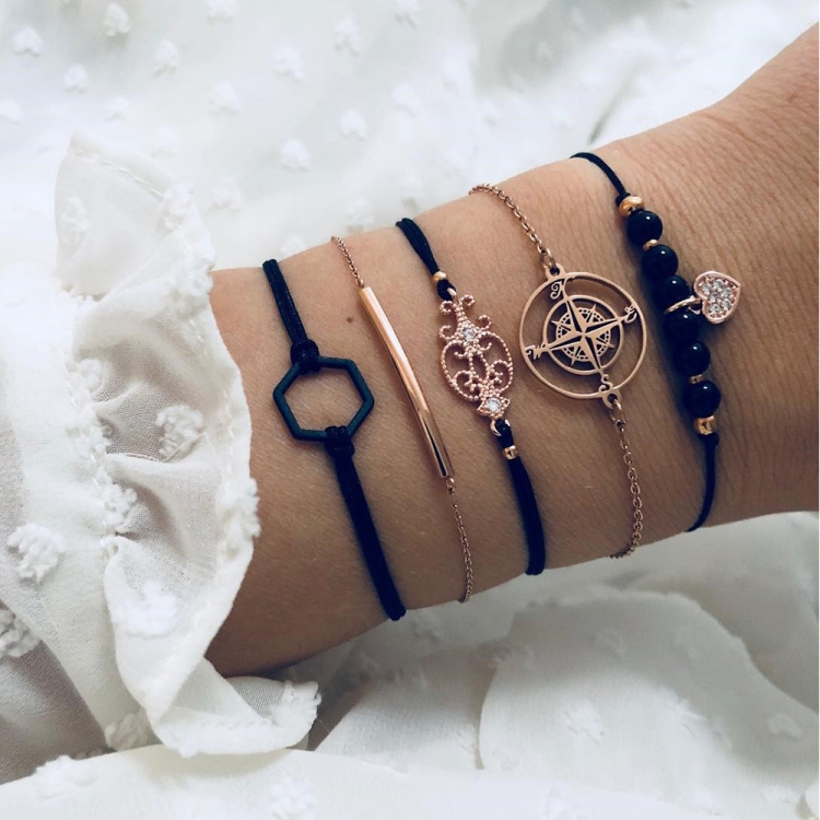 TBD0603779003.jpg 5-en-1 Personalidad Brújula Hexágono Pulsera Diamante Corazón Cuentas Colgante Joyería, SKU3591 - Imagen 1