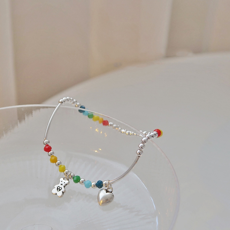 TBD0603780801.jpg Pulsera con cuentas de sonrisa de arcoíris chapada en plata 925, joyería para mujer, Bear Heart - Imagen 1
