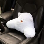 Almohada de tapicería de asiento de felpa de oso de dibujos animados de coche, Lumbar Pillow White