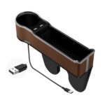 Caja de almacenamiento para espacio de asiento de coche, cargador USB multifuncional para teléfono móvil, Standard Brown