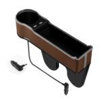 Caja de almacenamiento para espacio de asiento de coche, cargador USB multifuncional para teléfono móvil, QC3.0 Brown