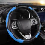 Cuero elástico de fibra de carbono de 38 cm sin anillo interior protector para volante de coche, Blue