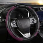 Cuero elástico de fibra de carbono de 38 cm sin anillo interior protector para volante de coche, Purple