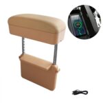 Caja de reposabrazos de carga inalámbrica para coche, caja de almacenamiento de grietas de asiento multifuncional, Beige