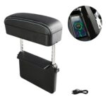 Caja de reposabrazos de carga inalámbrica para coche, caja de almacenamiento de grietas de asiento multifuncional, Black White Line