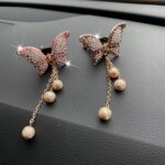 Clip de aromaterapia para ventilación de aire de coche, borla de mariposa, perla, diamante - Imagen 4