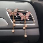 Clip de aromaterapia para ventilación de aire de coche, borla de mariposa, perla, diamante - Imagen 5