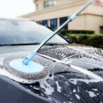 Fregona telescópica de cerdas suaves para lavado de coches con mango curvo de chenilla para coche, Blue