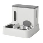 Tazón de comida para mascotas, bebedero para perros, dispensador de agua móvil para gatos, alimentador de agua de alimentación automática, Upgrade Gray+Stainless Steel Bowl
