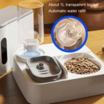 Tazón de comida para mascotas, bebedero para perros, dispensador de agua móvil para gatos, alimentador de agua de alimentación automática, Upgrade Gray+Stainless Steel Bowl - Imagen 5