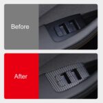 4 unids/set para Tesla Model 3 pegatina de botón de ventana de elevación Interior del coche, Carbon Fiber - Imagen 3