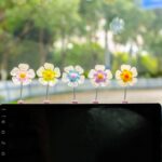 5 unids/set de decoración para salpicadero de coche, adorno tembloroso de coche con flores de dibujos animados, Transparent