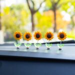 5 unids/set bonito adorno de girasol para coche consola central para coche decoración de flores temblorosas, A Model Transparent Leaves