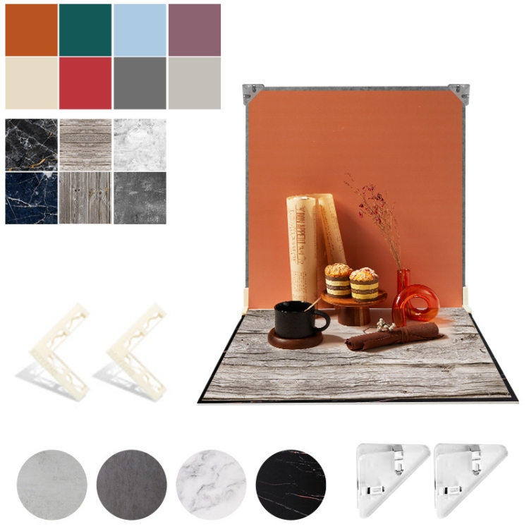 TBD0604599402.jpg Tablero de fondo de doble cara de 2 piezas de 60 cm + Juego de accesorios de fotografía de papel de fondo de 7 piezas, Set 2 - Imagen 1