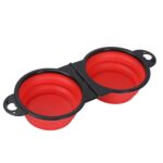 Cuenco plegable para perros, cuenco doble portátil todo en uno de silicona para exteriores, Rojo, Naranja, Rosado