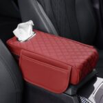 Caja de reposabrazos para coche, almohadilla de refuerzo, caja de pañuelos Interior ensanchada, Volcanic Red