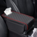 Caja de reposabrazos para coche, almohadilla de refuerzo, caja de pañuelos Interior ensanchada, Black Red