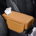 Caja de reposabrazos para coche, almohadilla de refuerzo, caja de pañuelos Interior ensanchada, Brown